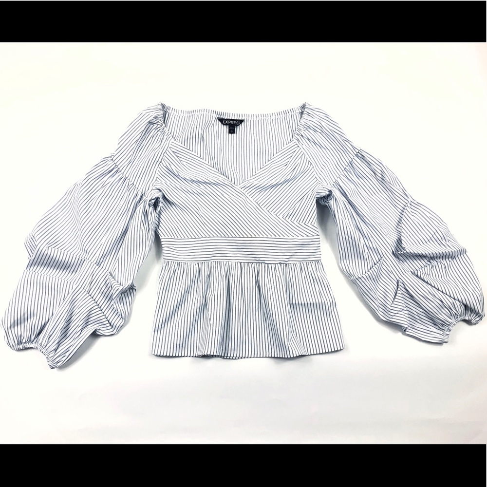 Express Striped Blouse V neck Women's Size XS White Ties on back - Picture 2 of 14